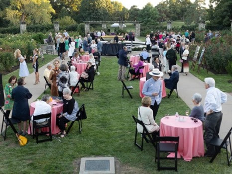Loose Park Rose Garden - showing attendees enjoying the Wine and Roses fundraising event.